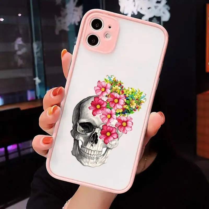 

Flower skull cool Art interesting Phone Case Matte Transparent for iPhone 7 8 11 12 s mini pro X XS XR MAX Plus cover funda