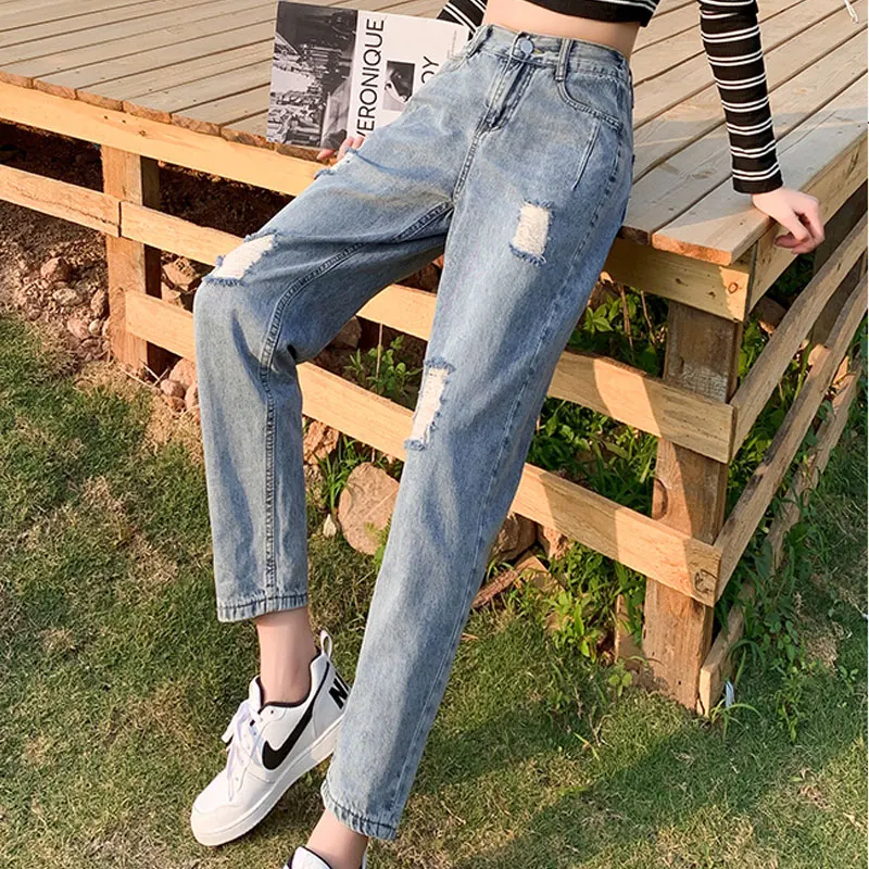 

Woman Jeans Ripped High Waist Clothes Wide Leg Denim Clothing Streetwear Vintage Quality 2021 Fashion Harajuku Straight Pants
