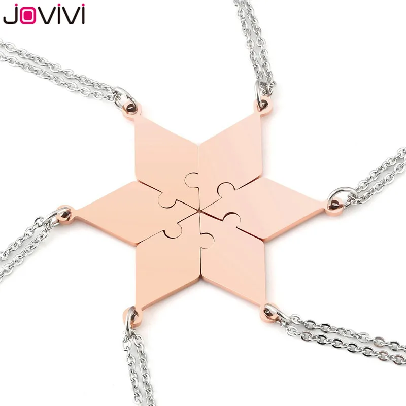 6pcs Rose Gold Jovivi из нержавеющей стали 5/6 шт Лучшие Друзья Ожерелье s Дружба Очарование части головоломки Кулон ожерелье ювелирные изделия подарок на день рождения - Окраска металла: 6pcs Rose Gold