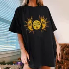 Женская футболка с коротким рукавом, летняя, большого размера, с принтом Солнца и Луны