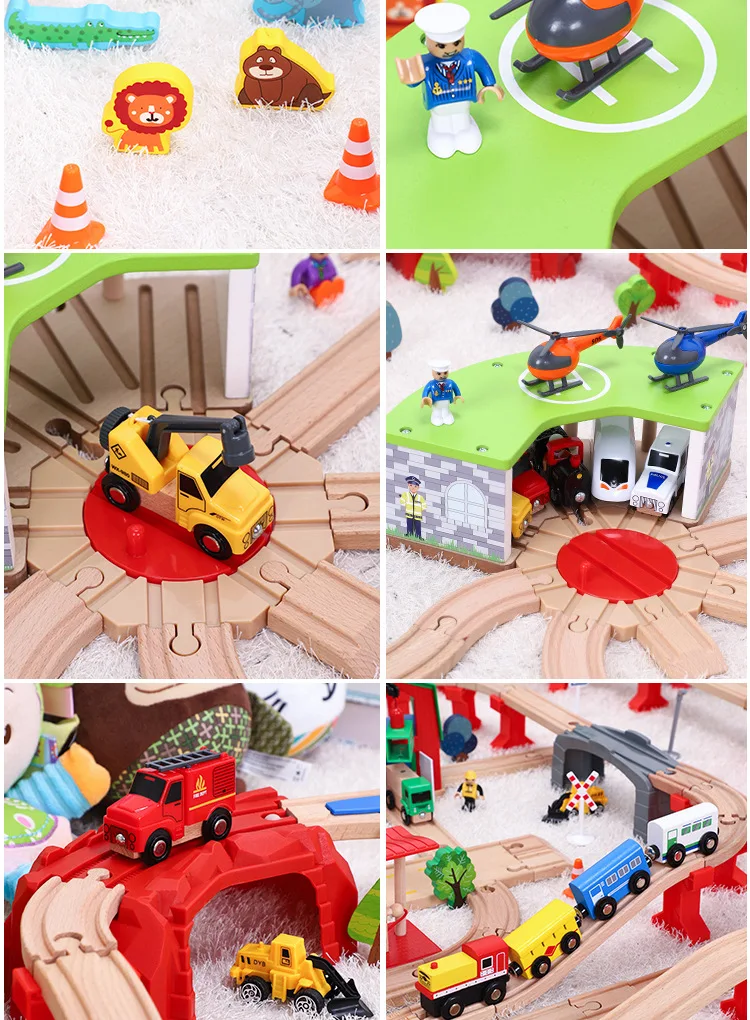 Wooden Train Track Set Dinosaur Wildlife Scene Wooden Train Track Toy Set Brio Railway Magical Bridge Accessories Toys For Child