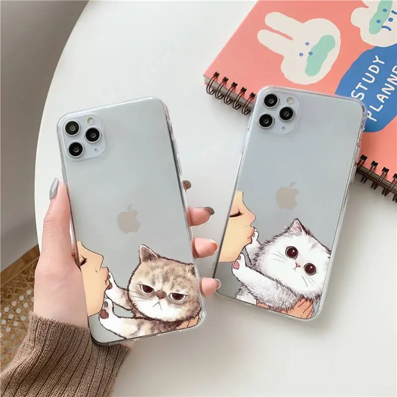 

No Kisses cute Cat animal Phone Case Transparent for iPhone 6 7 8 11 12 s mini pro X XS XR MAX Plus