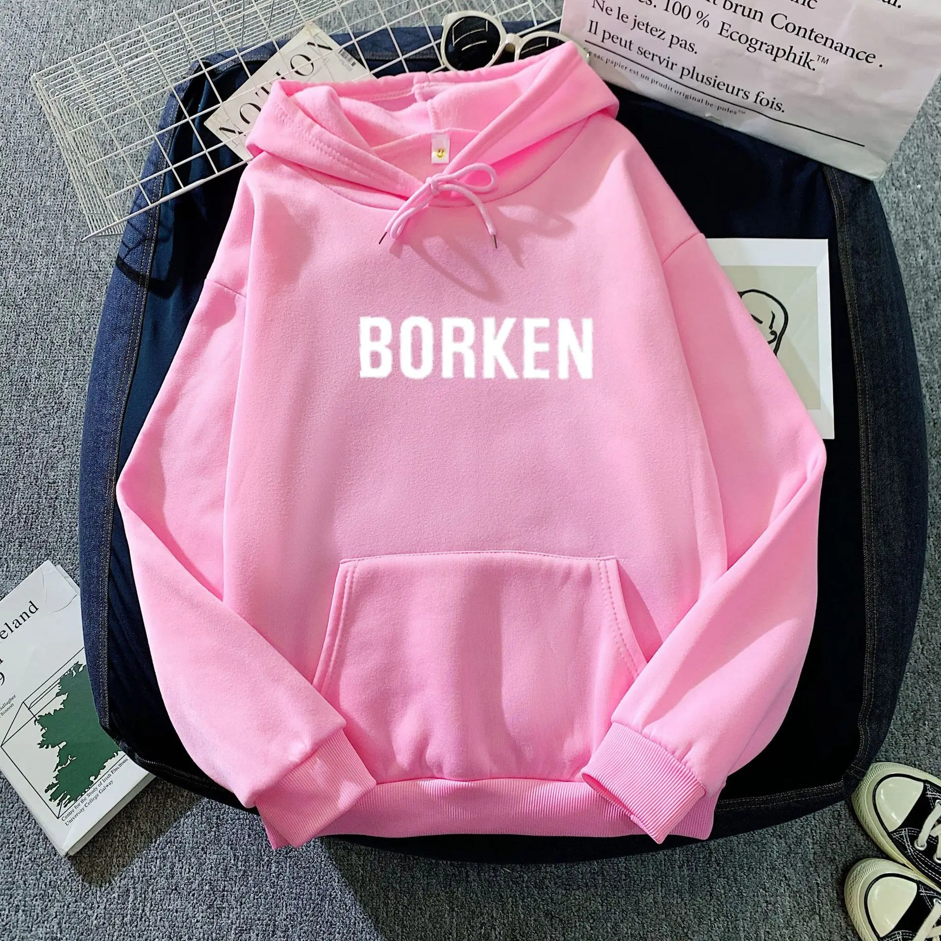 

New Women must-have European and American high street hoodies Reflective sweatshirts lettering printing fleece oversized hoodies