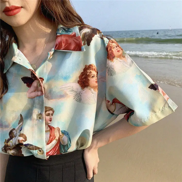 

2021 spring and summer new angel retro loose short sleeve T-shirt