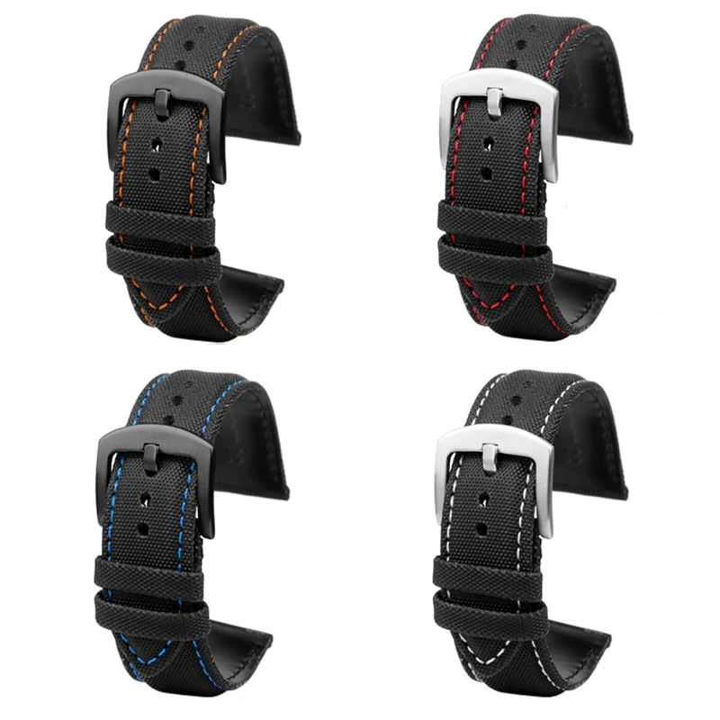 Fiber nylon Waterproof watchband with male white 20 21 22 23 mm Handmade Canvas Watchband Army Sport Watch Nylon Watchband Strap