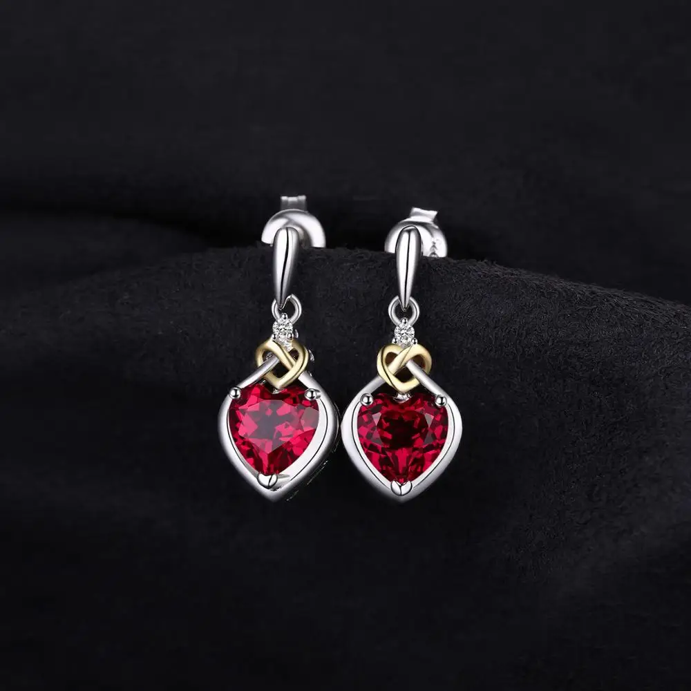 JewelryPalace Любовь Узел Сердце 3.4ct Создания Красный Рубин Годовщина Падения Мотаться Серьги Женщины 925 Стерлингового Серебра 18 К Желтое Золото