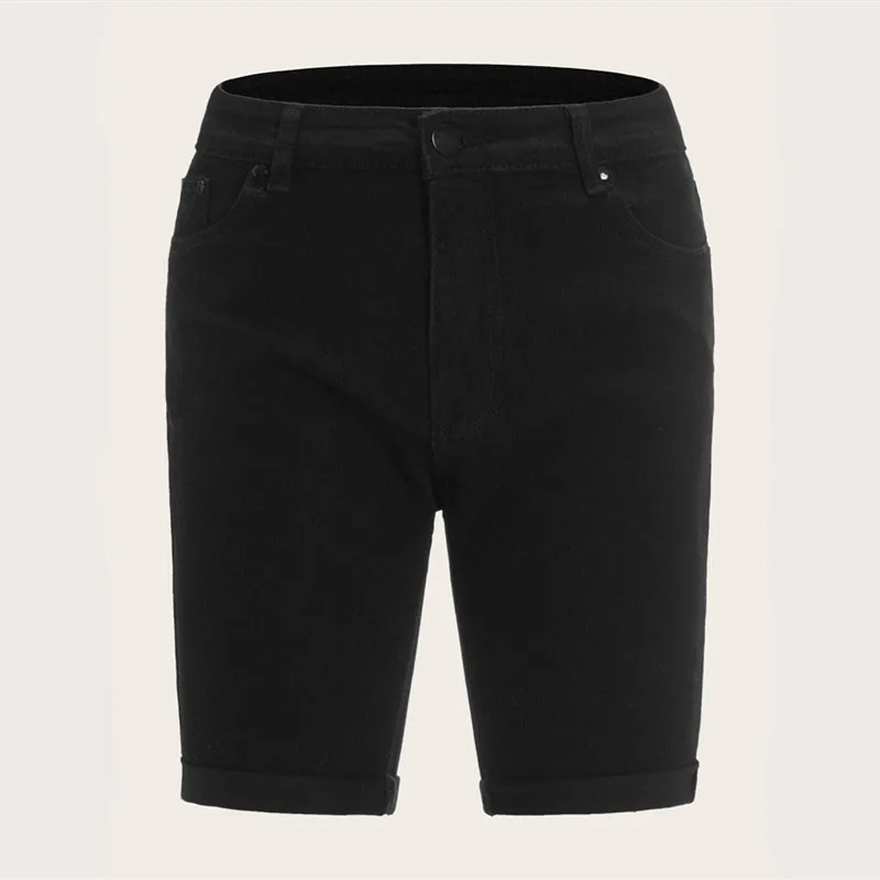 Мужские джинсовые шорты до колена облегающие черные для лета 2020 уличные