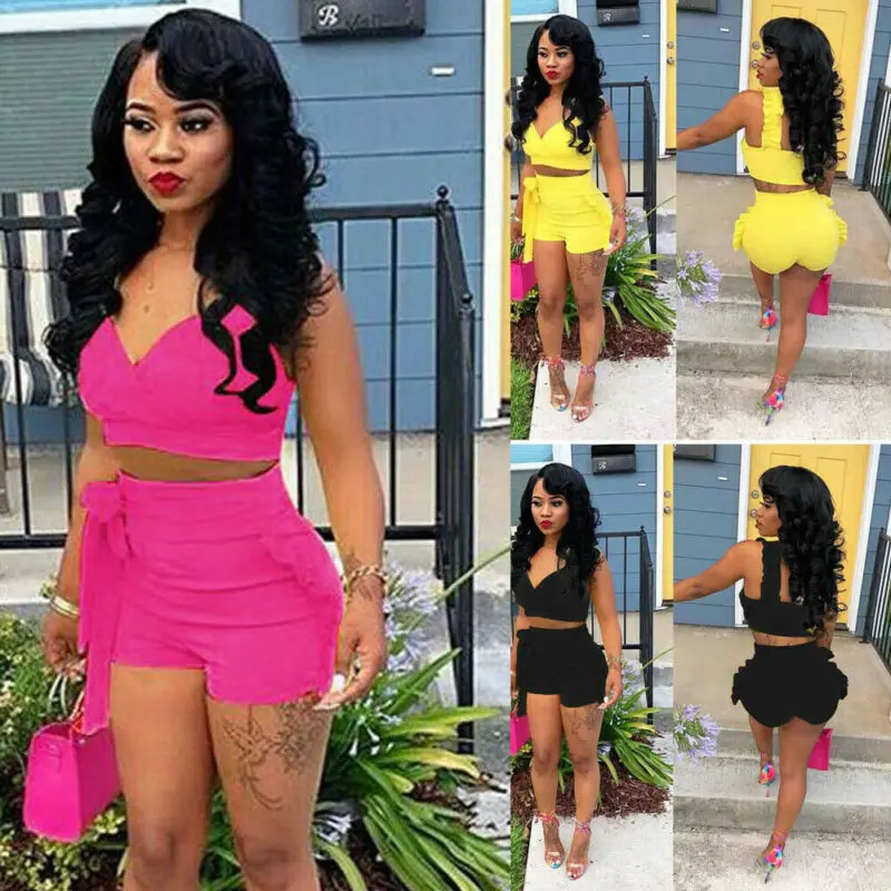 Женский летний модный пикантный комплект одежды из 2 предметов однотонный жилет