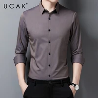ucak brand streetwear long sleeve shirt men clothes spring new arrival casual turn down collar solid color shirts homme u6170