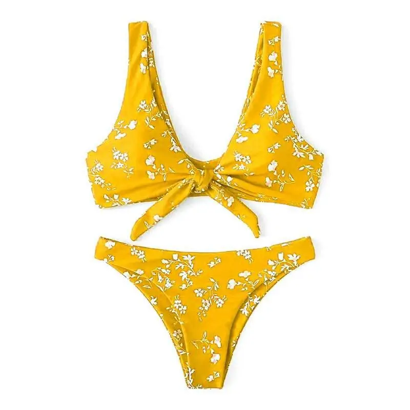 Женский купальник бикини с заниженной талией и бантом спереди|Купальники| |