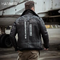 hanmiis bomber b3 fur jacket sheepskin leather jacket mens leather furbomber jacketmen clothingmotorcycle jacketwinter m