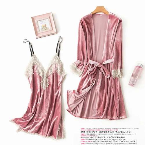 brown pink set Fiklyc нижнее белье Женский комплект из двух предметов пижамы camisola de dormir feminino lounge set peniuar pijamas sexys зимний пижамный комплект - Цвет: brown pink set