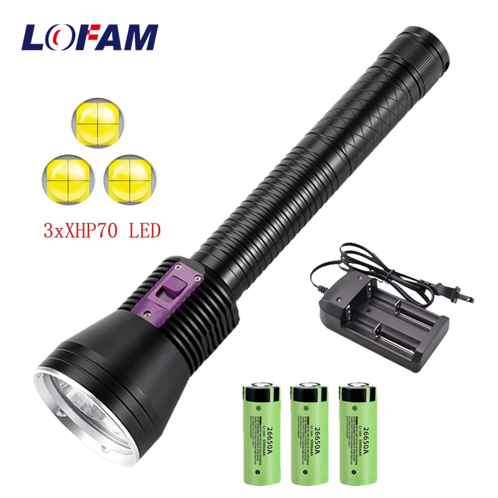 

New 3* XHP70.2 LED Diving Lantern 12000 Lumens Underwater Light Torch Spearfishing Flashlight 26650 Rechargeable Battery
