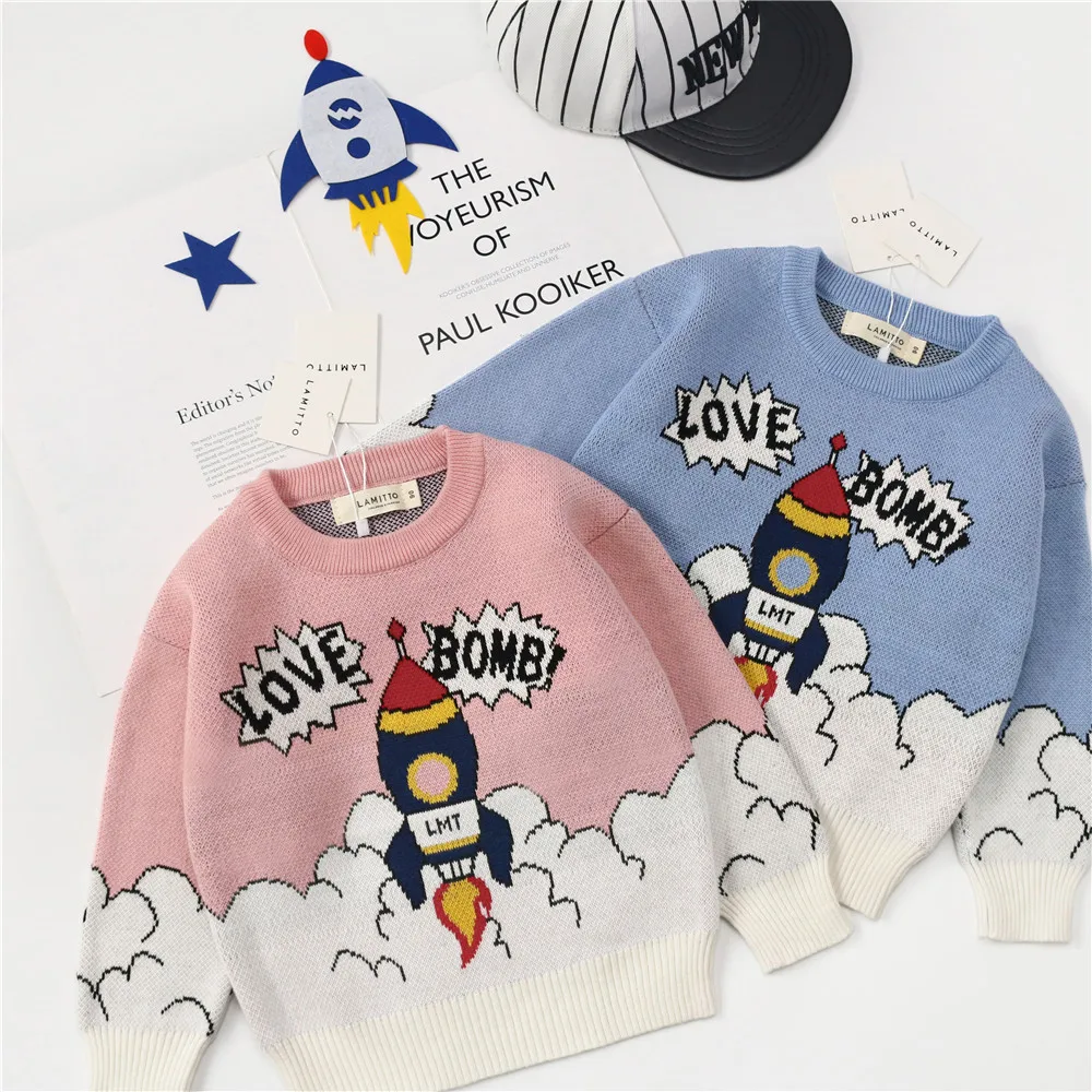 

Tonytaobaby Winter New Boys and Girls Rocket Cloud Knitwear Sweater Plush