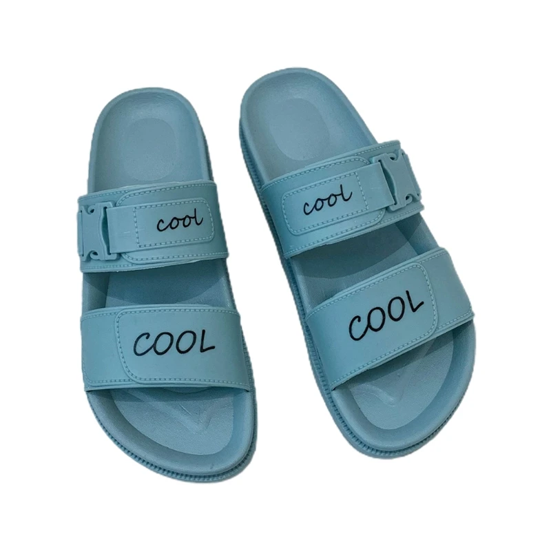 

CPDD Korean Women Summer Rubber Slippers Cool Letters Open Toe Anti-Skid Flat Slide Shoes Double Strap Slip-On House Sandals