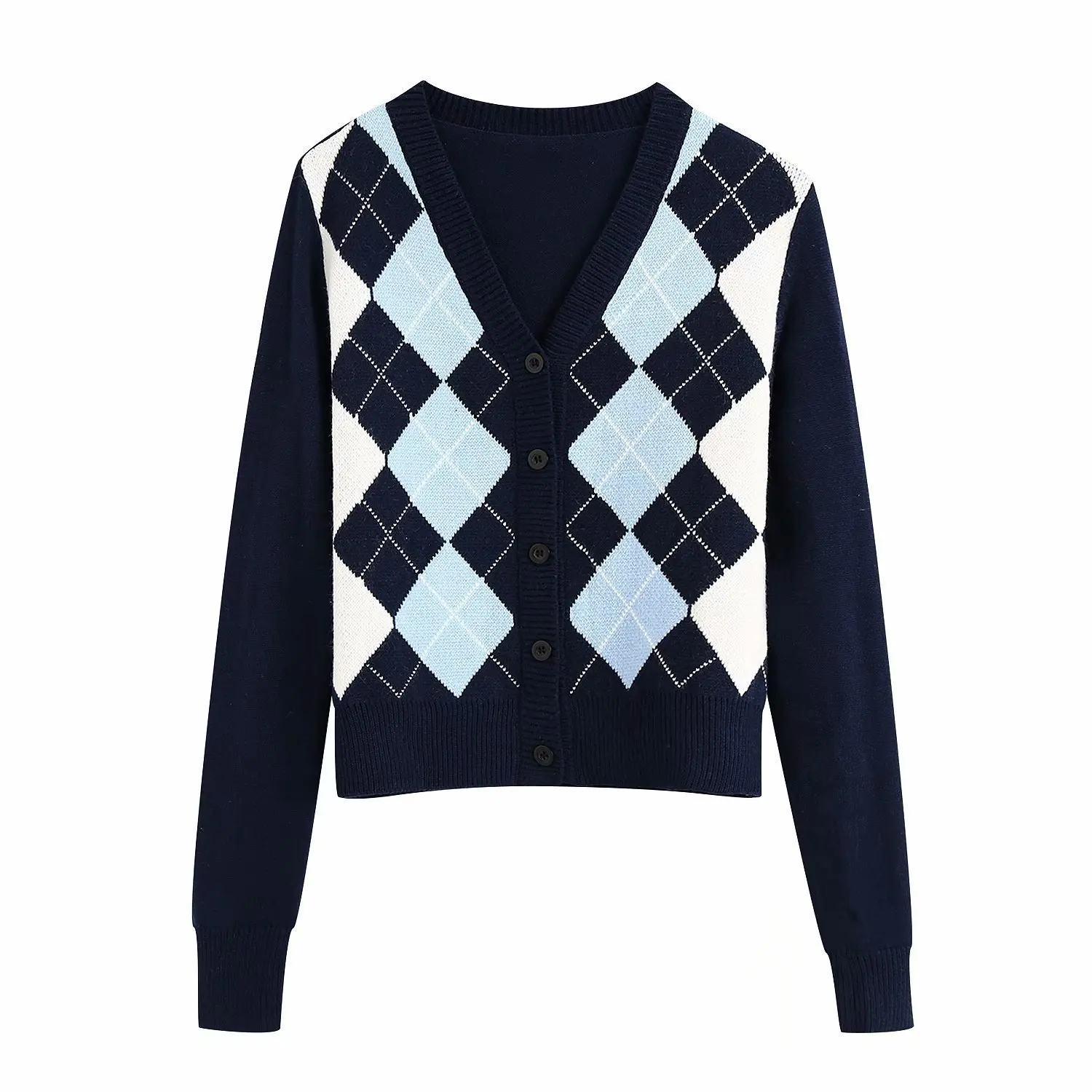 

Autumn&Winter Women New Woolen Jacket Argyle Short Cardigans Preppy Style Fashion Girls V-neck Acrylic Knitwear Chic Sweater