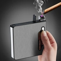 cigarette box usb electronic lighter 20pcs capacity cigarette case holder rechargeable double arc plasma lighter for smoker tool