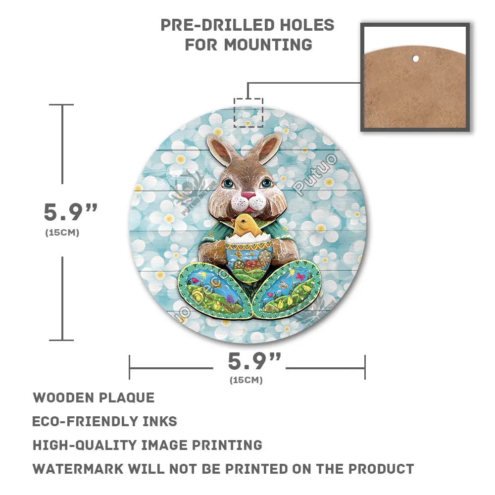 putuo decor easter round wooden sign rabbit wall plaque wood gift for home family easter theme filled eggs hunt party door decor free global shipping
