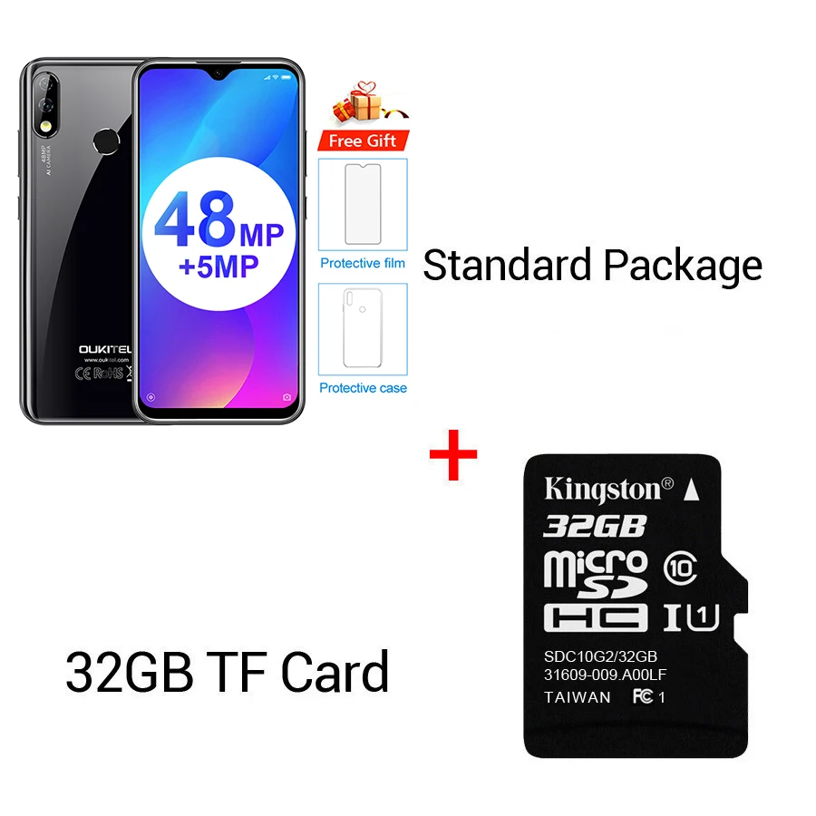 OUKITEL Y4800 6," FHD+ капля Android 9,0 Pie 6GB 128GB смартфон с отпечатком пальца 4G 4000mAh 9 V/2A Быстрая зарядка мобильный телефон - Цвет: Black N 32GB Card