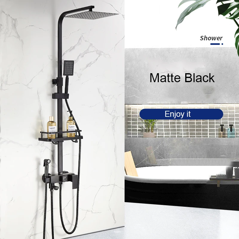 

Matte Black Shower Faucet Set Rainfall High Quality All Metal Bathtub Mixer Tap 4-way With Bidet Stainless Steel