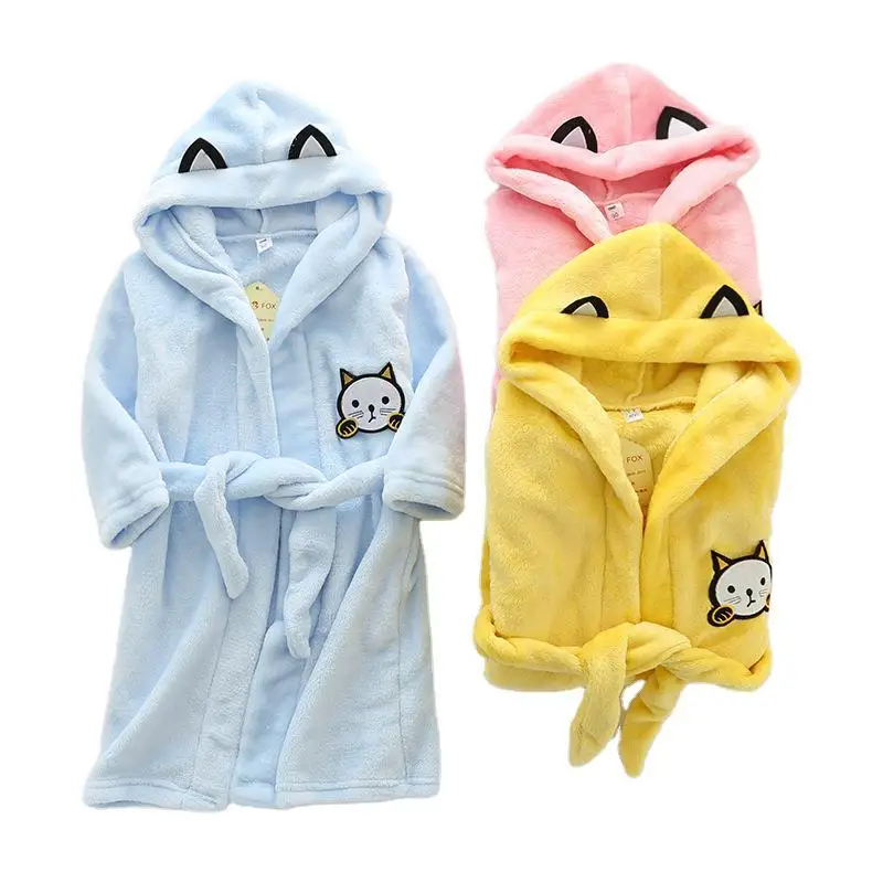 

Детская Фланелевая Пижама для мальчиков и девочек, осенне-зимняя детская одежда для сна с мультяшным рисунком, банный халат с капюшоном, Дет...
