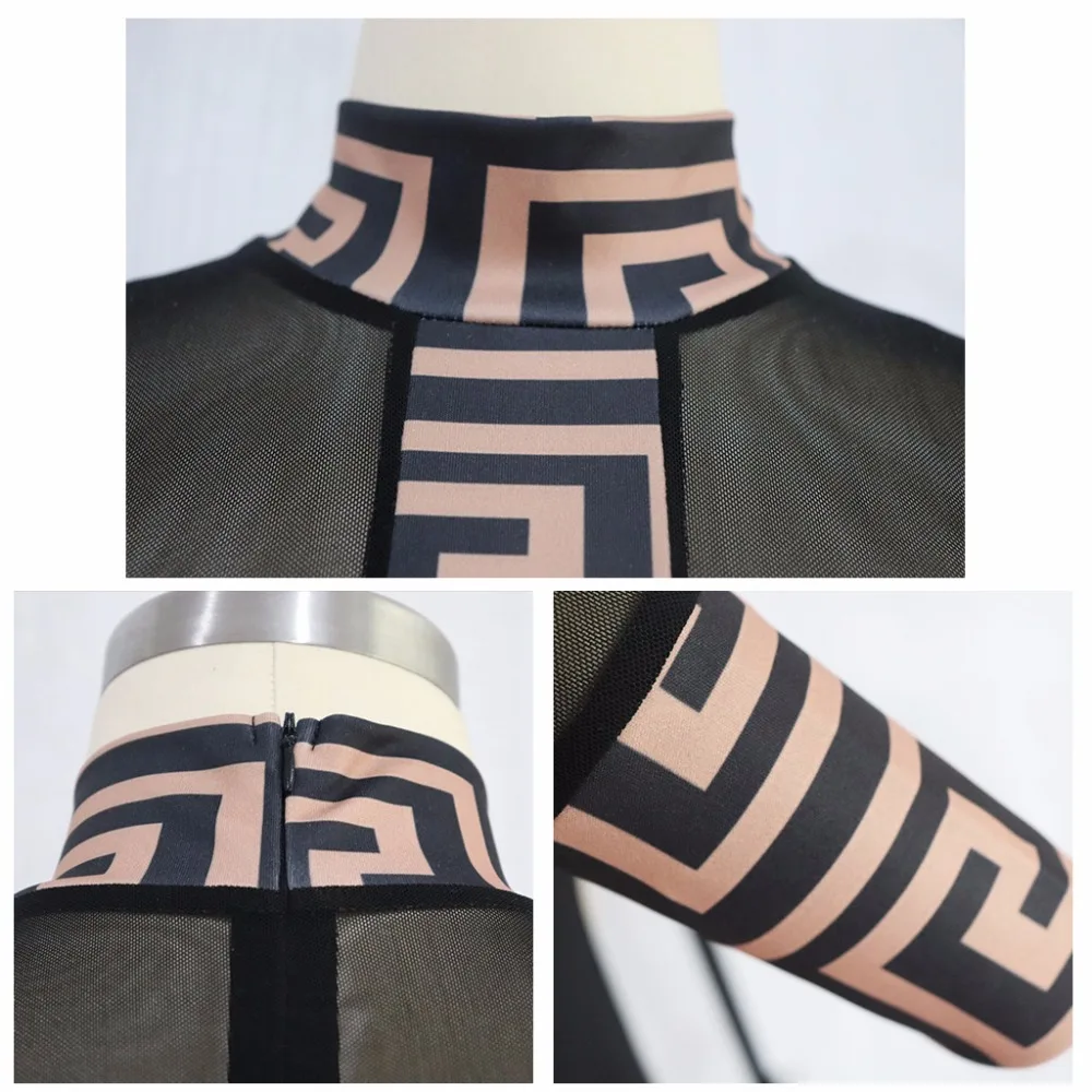 

New Side Split Sexy Women Bodycon Dress Slim Skinny Turtleneck Long Sleeve Dresses Fashion Transparant Mesh Night Party Dresses