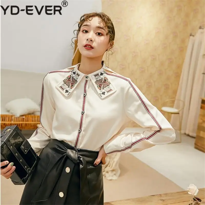 Женские рубашки с принтом покера дизайнерские Подиумные топы на пуговицах