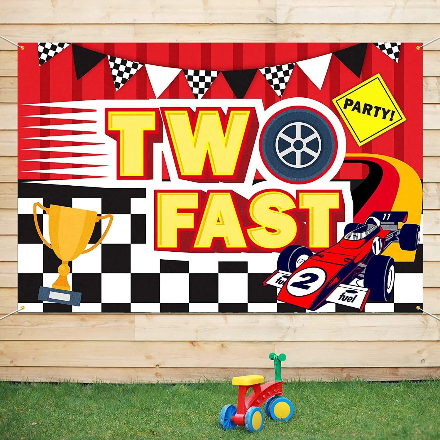 

Two Fast Photography Backdrop Banner Background 2nd Race Car Birthday Decorations Party Supplies For Boys