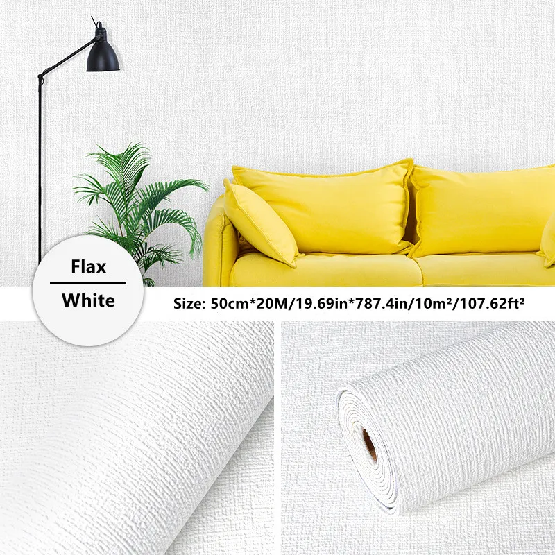 

50cm*20M Wall Stickers 3D Flax Textured Wallpaper Vinyl Waterproof TV Backdrop Bedroom Living Room Home Decor Hotel Decoration