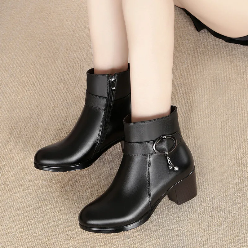 ASUMER/женские зимние ботильоны из натуральной кожи на молнии с круглым носком