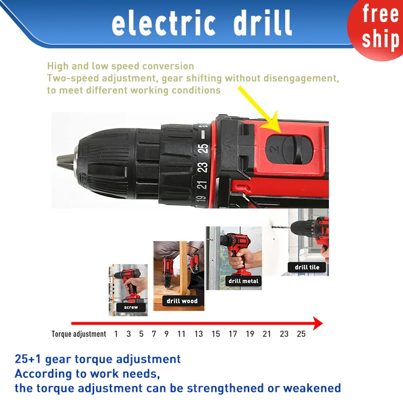 Cordless Drill Electric Screwdriver Mini Wireless Power Driver DC Lithium-Ion Battery 3/8-Inch 1 battery 36V 1500mAH charger | Инструменты