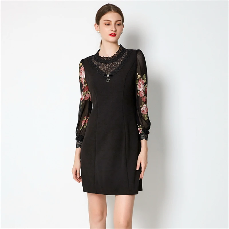 Женское кружевное платье в стиле ретро с цветочным принтом вечерние платья