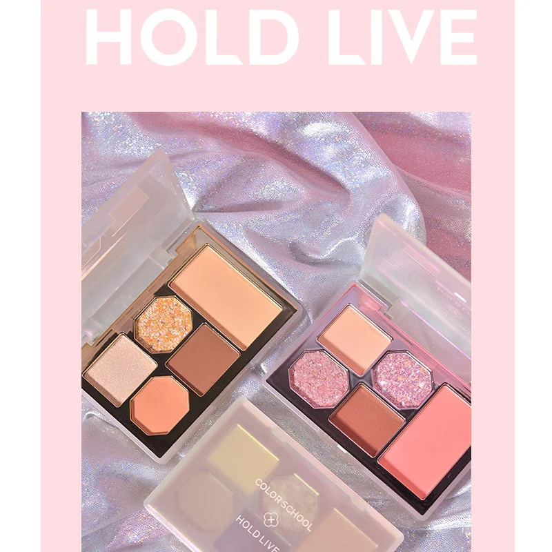 

Hold Live Makeup Eyeshadow Blush Combination Palette 5 color Cheek Blusher Eye Glitter Shadow 2 in 1 Cosmestic Pink Korea New