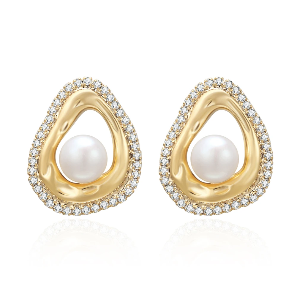 

Freshwater Pearl Stud Earrings Gold Color Clear Zircon Teardrop Earrings Femme Pearls Fashion Jewelry Cute Romantic Girls Gifts