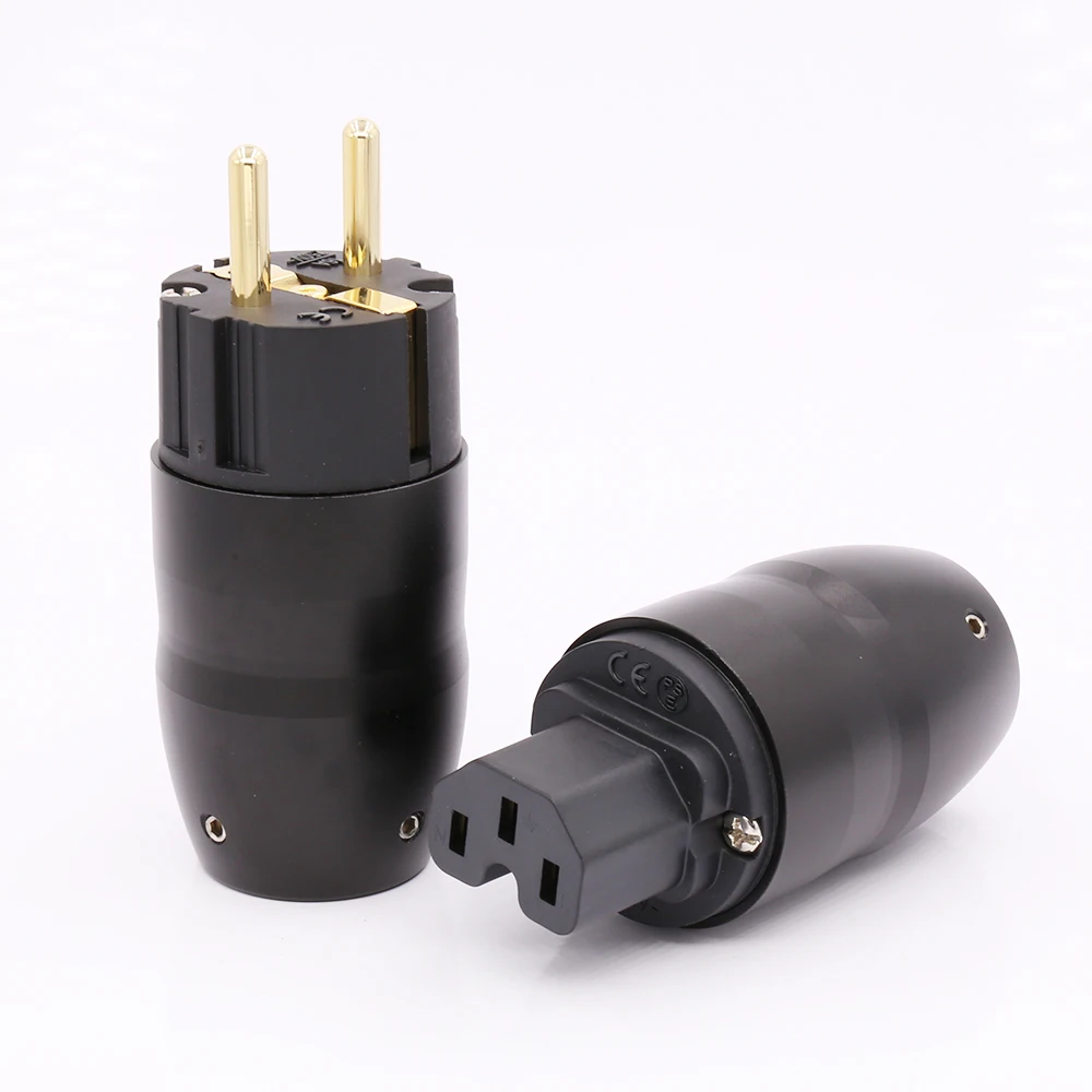 Pair Black aluminium 24K Gold plated/Rhodium Plated hifi IEC female Connector EU Schuko Power Plug for DIY power cable
