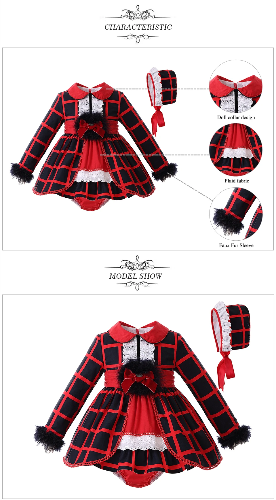 Cutestyle/осенний комплект одежды с отложным воротником для маленьких девочек, детские костюмы из искусственного меха в красную клетку топ с бантом+ красные штаны из полипропилена EG-DMCS107-B357