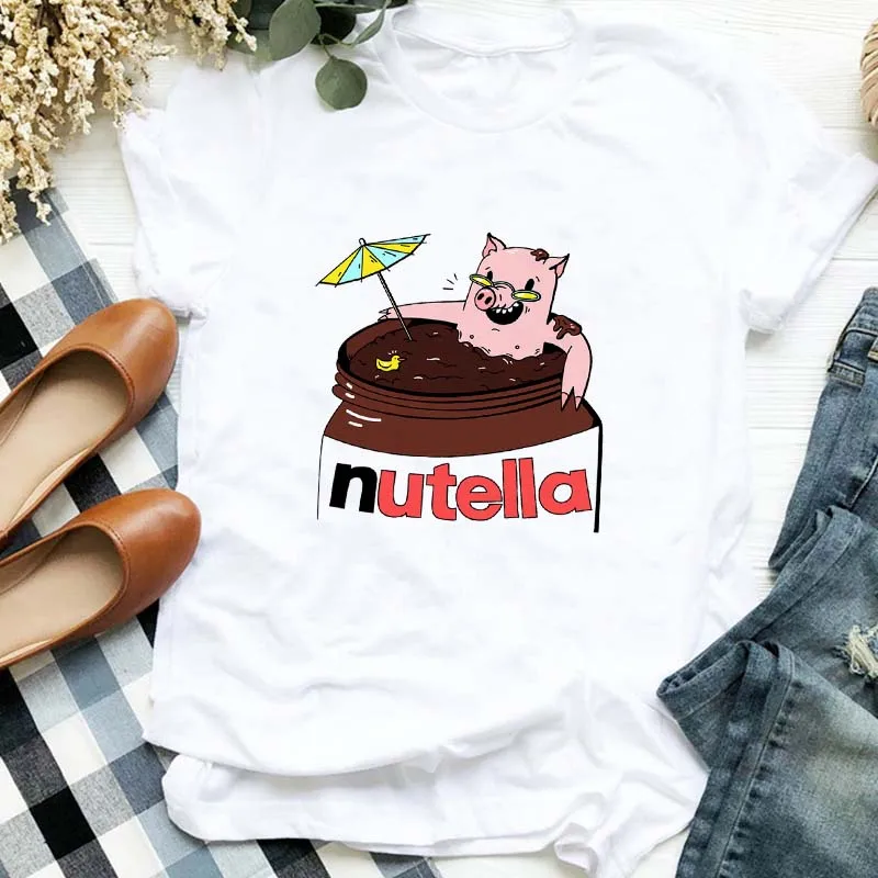 

Футболка Nutella женская с принтом, модный топ с коротким рукавом, рубашка, на лето