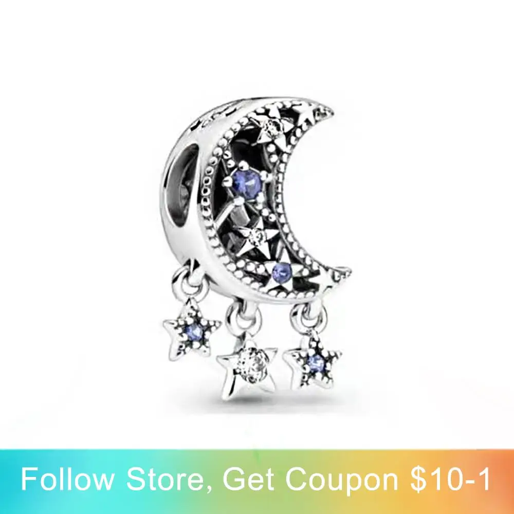 

Ahthen 925 Sterling Silver Charms Blue Moon Stars Diamond Charms fit Original Pandora Bracelets for Women Jewelry Making Gift