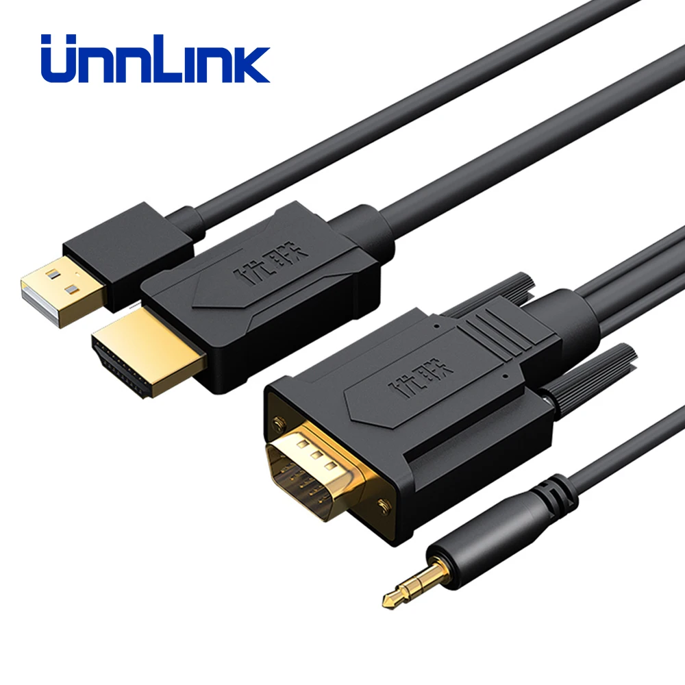Unnlink VGA к совместимому с HDMI конвертер адаптер 3 5 Джек на обоих концах для