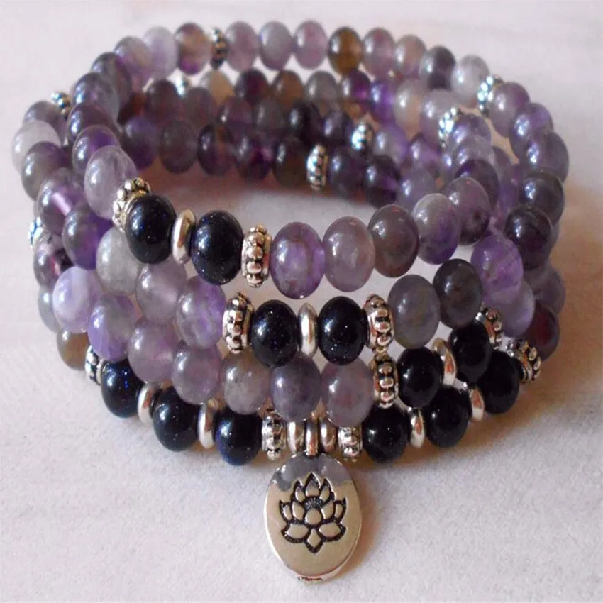 

Natural Amethyst Necklace 108 Buddha Beads Bracelet gemstone Diy Calming Cuff Spirituality Handmade Meditation Fancy