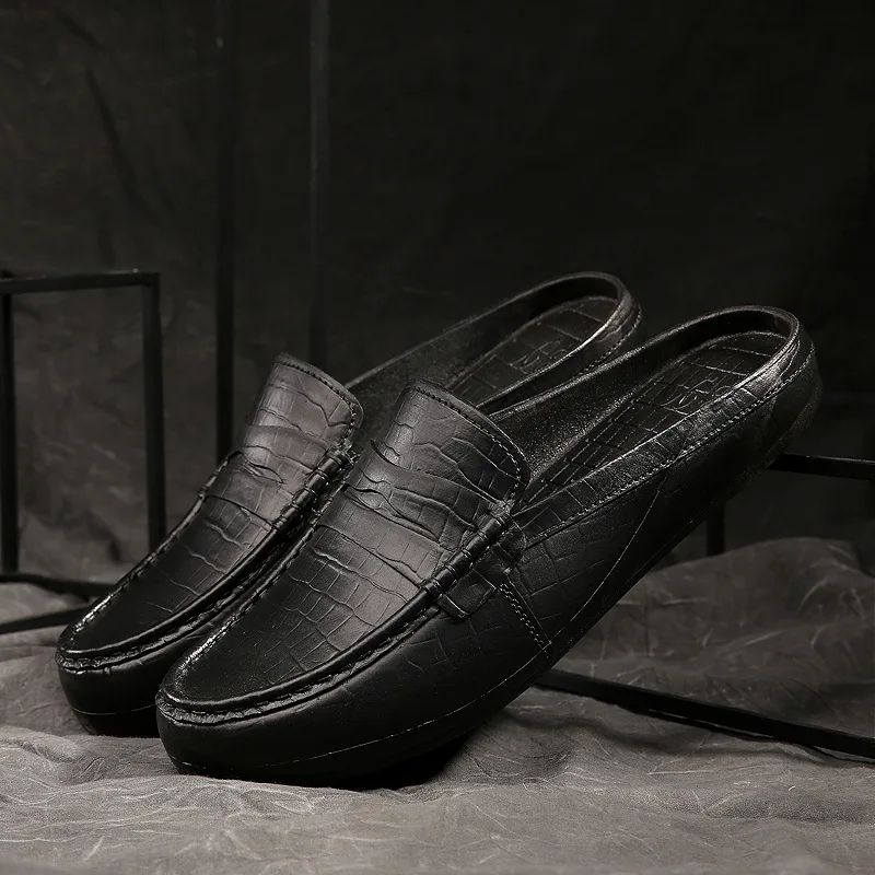 

Mazefeng Fashion Men Leather Slippers Outdoor Half Loafers Lightweight Half Shoes Breathable Mules for Man Summer Casual Sandals