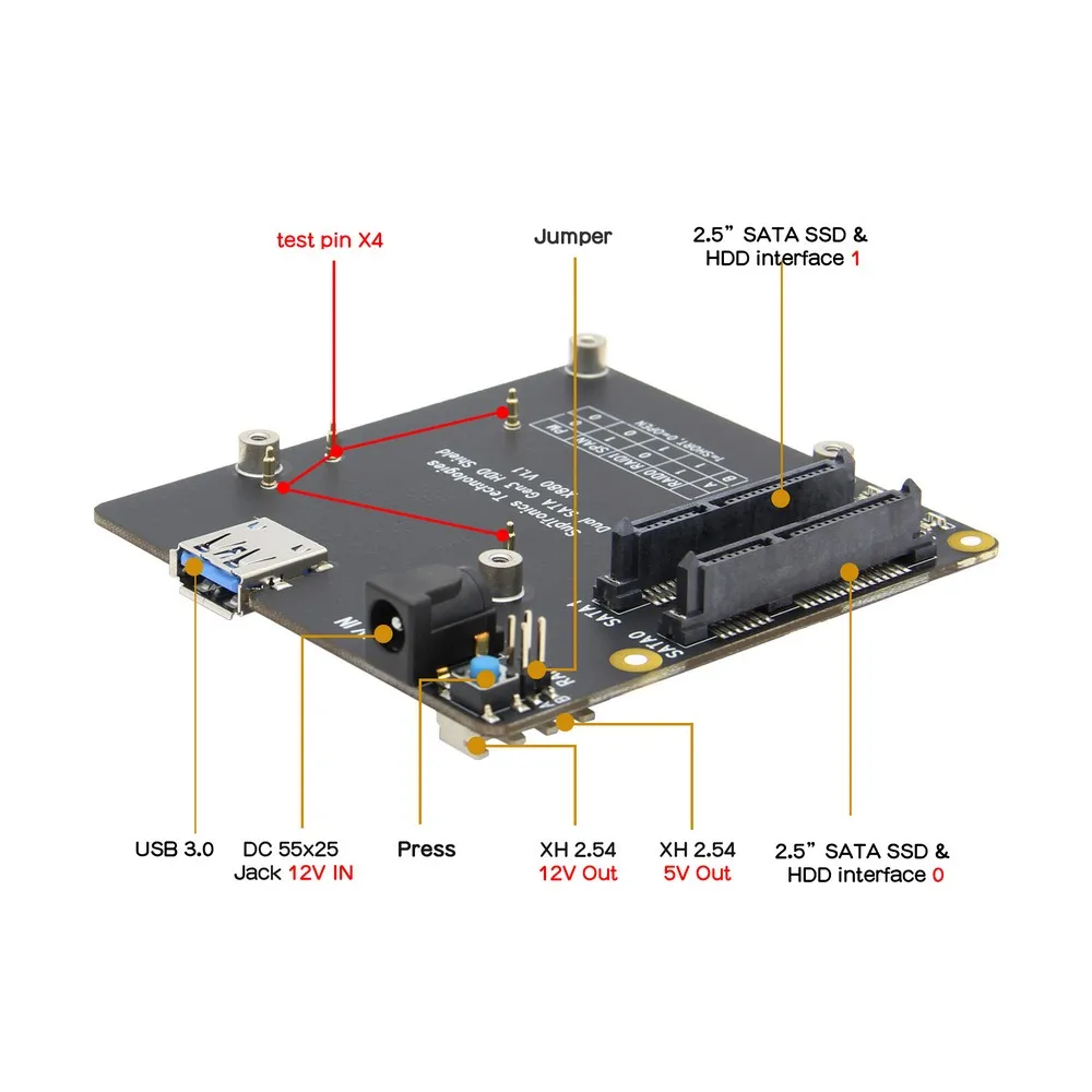Плата расширения для Raspberry Pi 4 model B X880 двойная плата SATA Gen3 HDD 2 5/3 5 дюйма HDD/SSD |