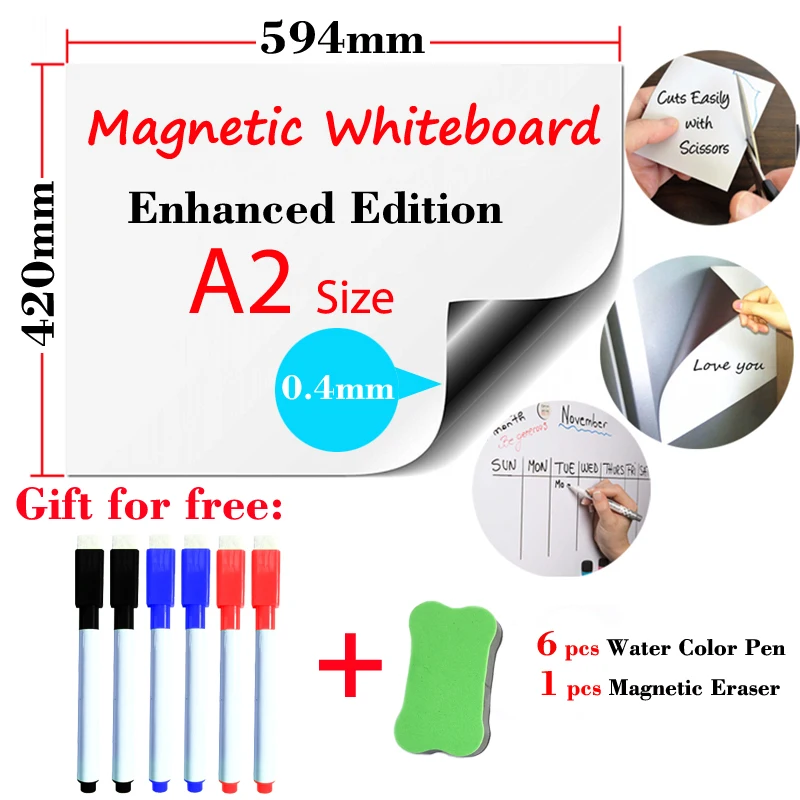 

A2 Size Magnetic Whiteboard Enhanced Edition for Kids Home Office Dry Erase Board White Boards Fridge Wall Stickers Message