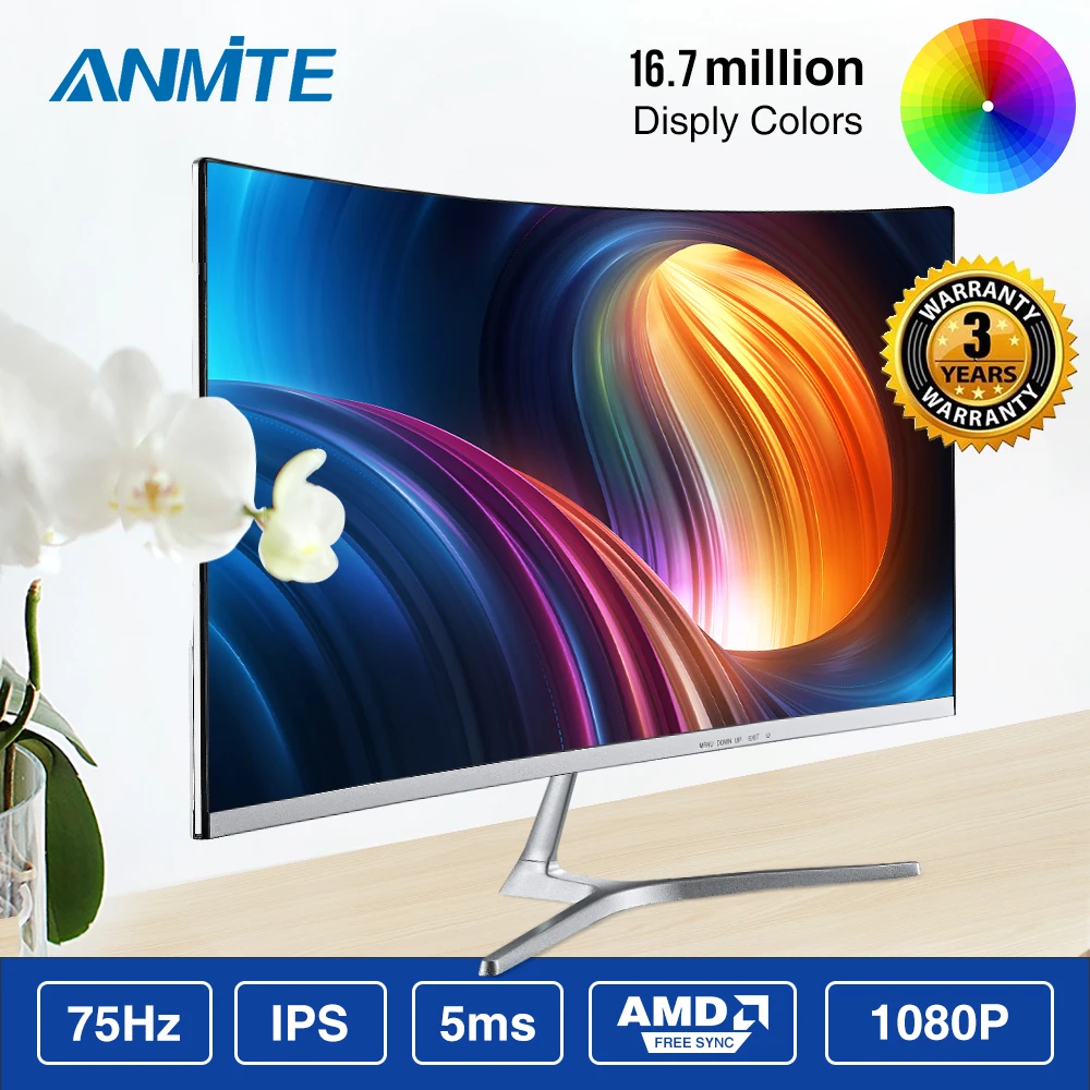 Anmite 23,8 дюймов FHD Hdmi HDR изогнутый TFT ЖК-монитор для соревнований игр светодиодный компьютерный экран HDMI/VGA - Цвет: Белый