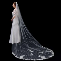 bridal veils 2021 new wedding dress with comb luxury lace edge one layer appliqued 3m long cathedral veil