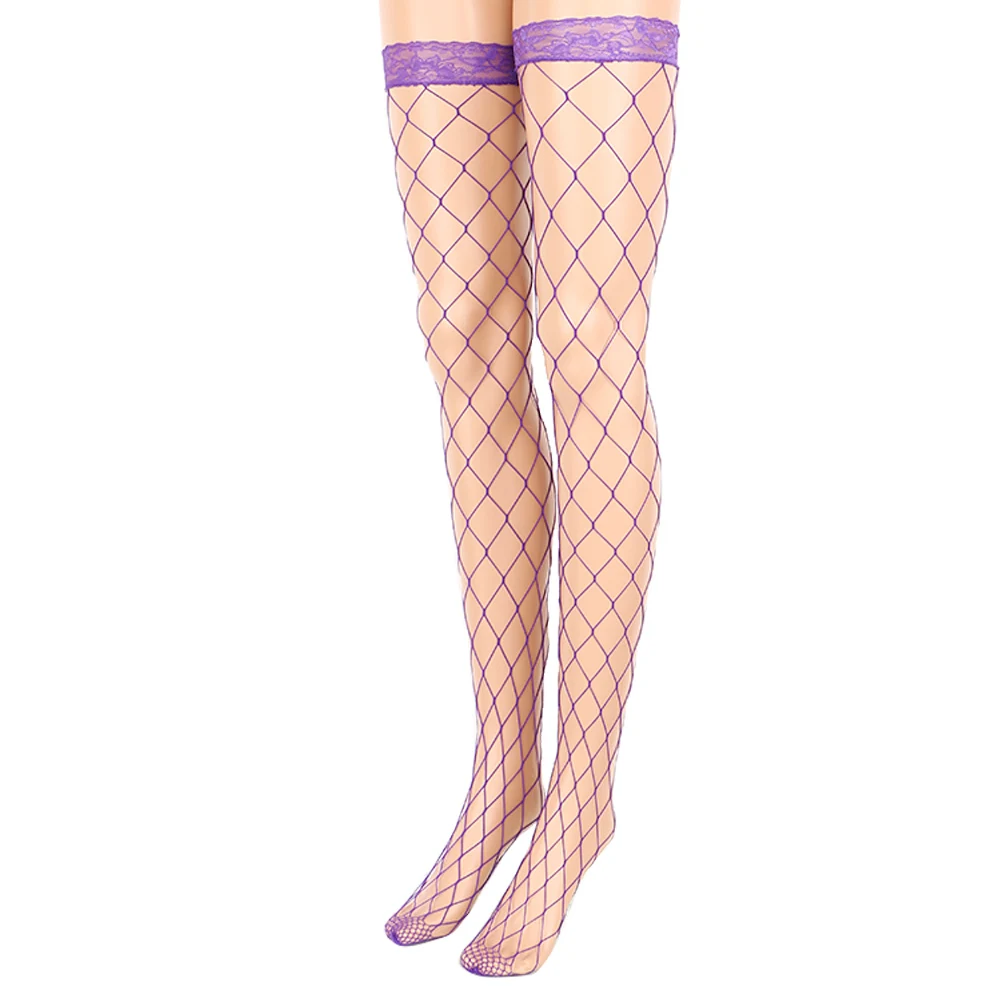 purple Женские Потрясающие нейлоновые сексуальные сетчатые кружевные Гольфы выше колена, чулки до бедра, длинные колготки, колготки для женщин - Цвет: purple