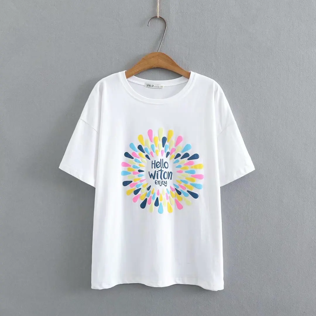 

Plus size o neck fashion printing women t shirt 2021 cotton summer white black pink ladies soft tshirts female T-shirts tops