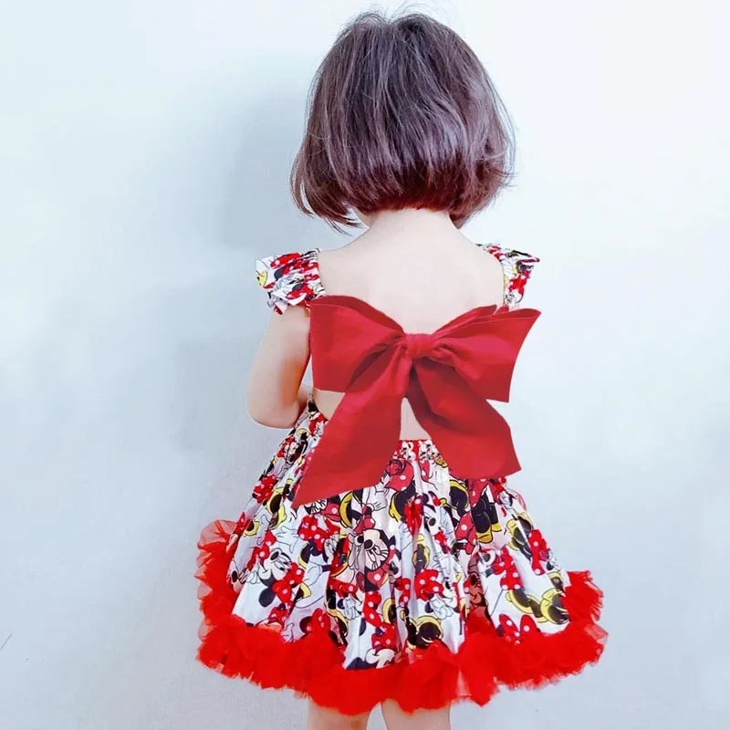 Summer girls tutu dress Baby party kids Children vestidos for toddler minnie layered backless bow lacing 1 to 9 yrs | Детская одежда и