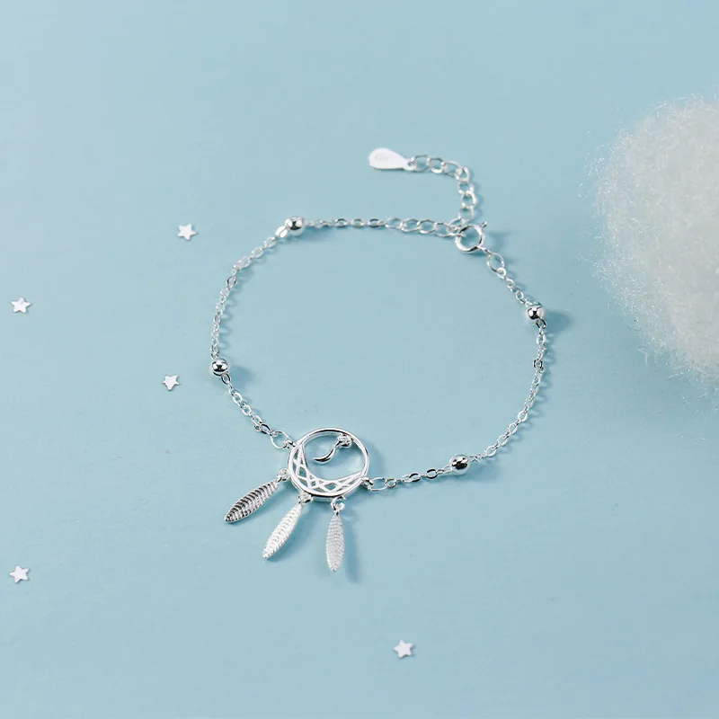 

925 Sterling Silver Tassel Feather Charm Bracelet For Women Bracelet &Bangle Fashion Party Jewelry SL380