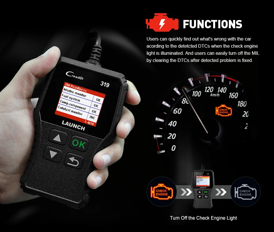 LAUNCH X431 Creader 319 CR319 полный OBD2 сканер OBD EOBD автоматический считыватель кодов
